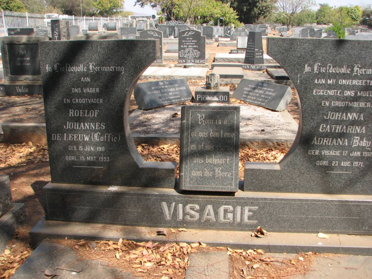 VISAGIE Roelof Johannes De Leeuw 1911-1993 &amp; Johanna Catharina Adriana VISAGIE 1912-1971