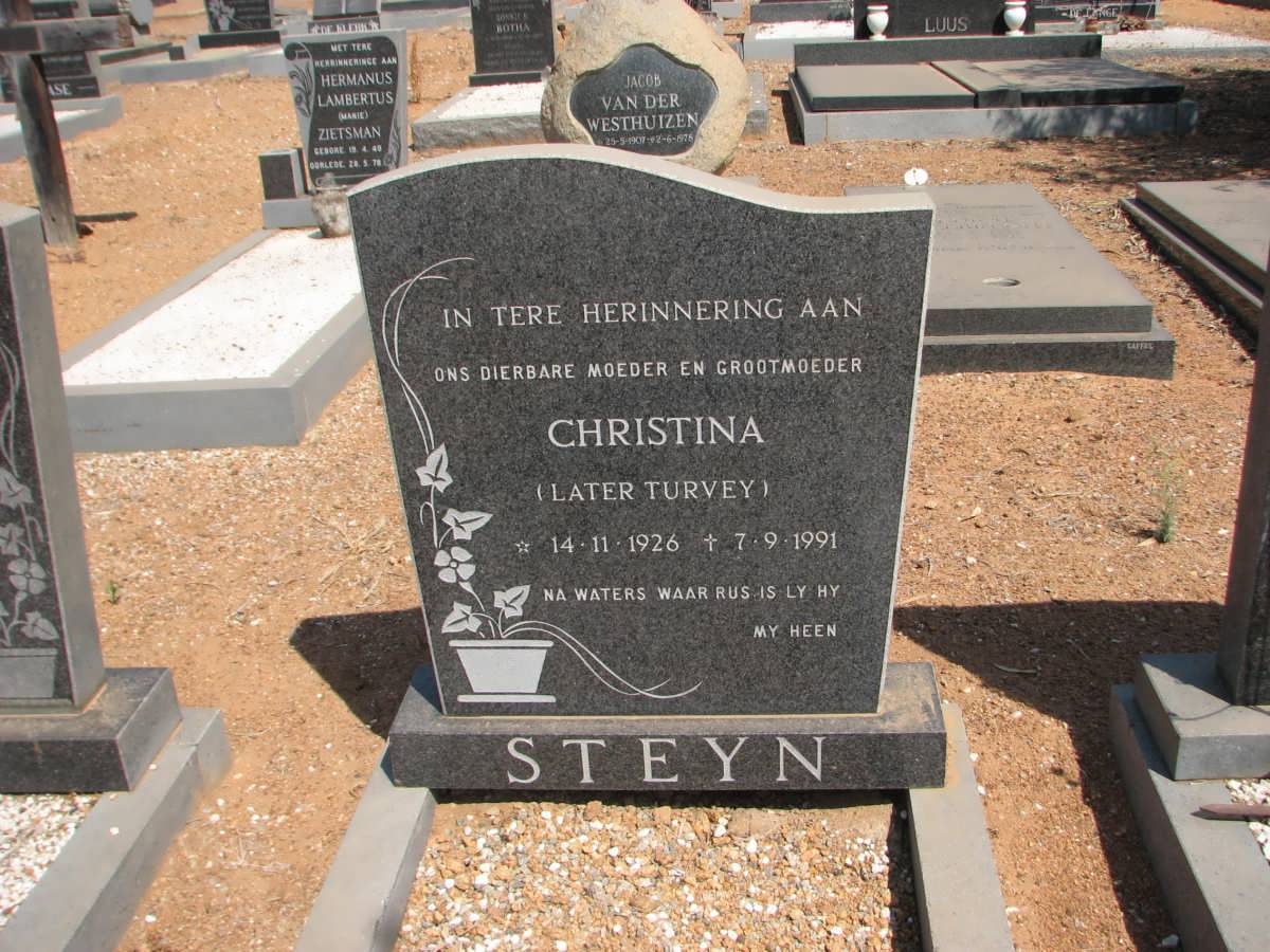 STEYN Christina, formerly TURVEY 1926-1991