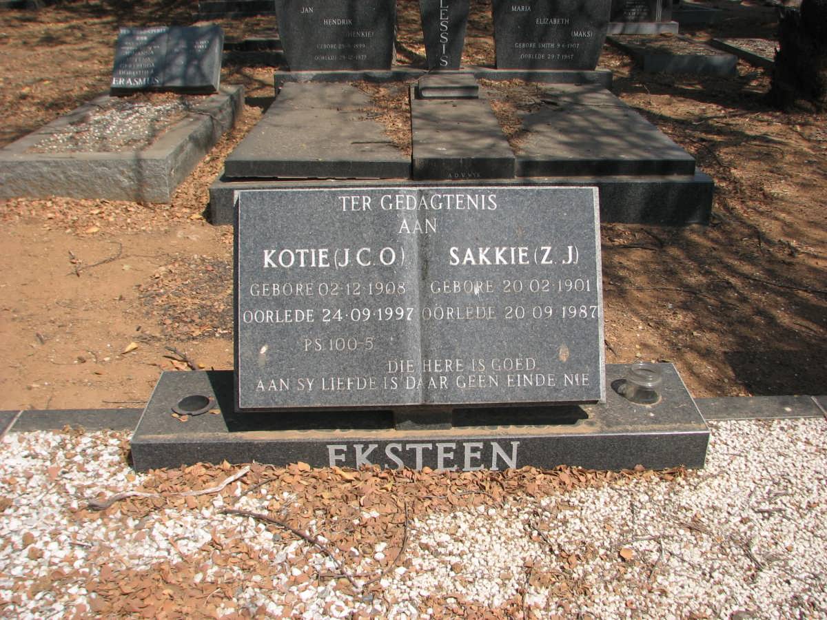 EKSTEEN Z.J. 1901-1987 &amp; J.C.O. 1908-1997