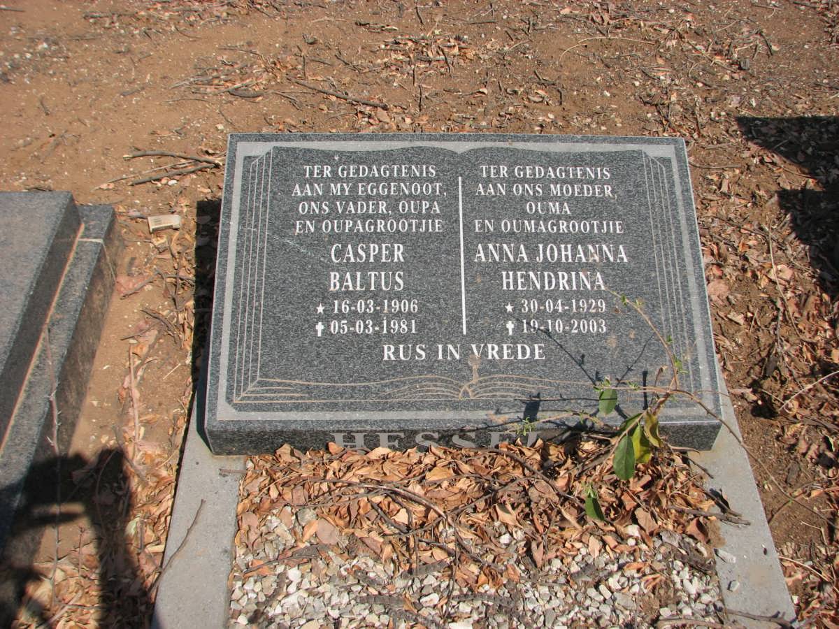 HESSELS Casper Baltus 1906-1981 &amp; Anna Johanna Hendrina 1929-2003