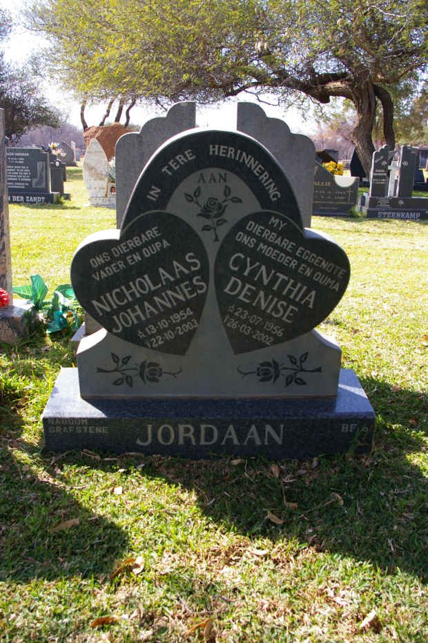 JORDAAN Nicholaas Johannes 1954-2003 &amp; Cynthia Denise 1956-2002