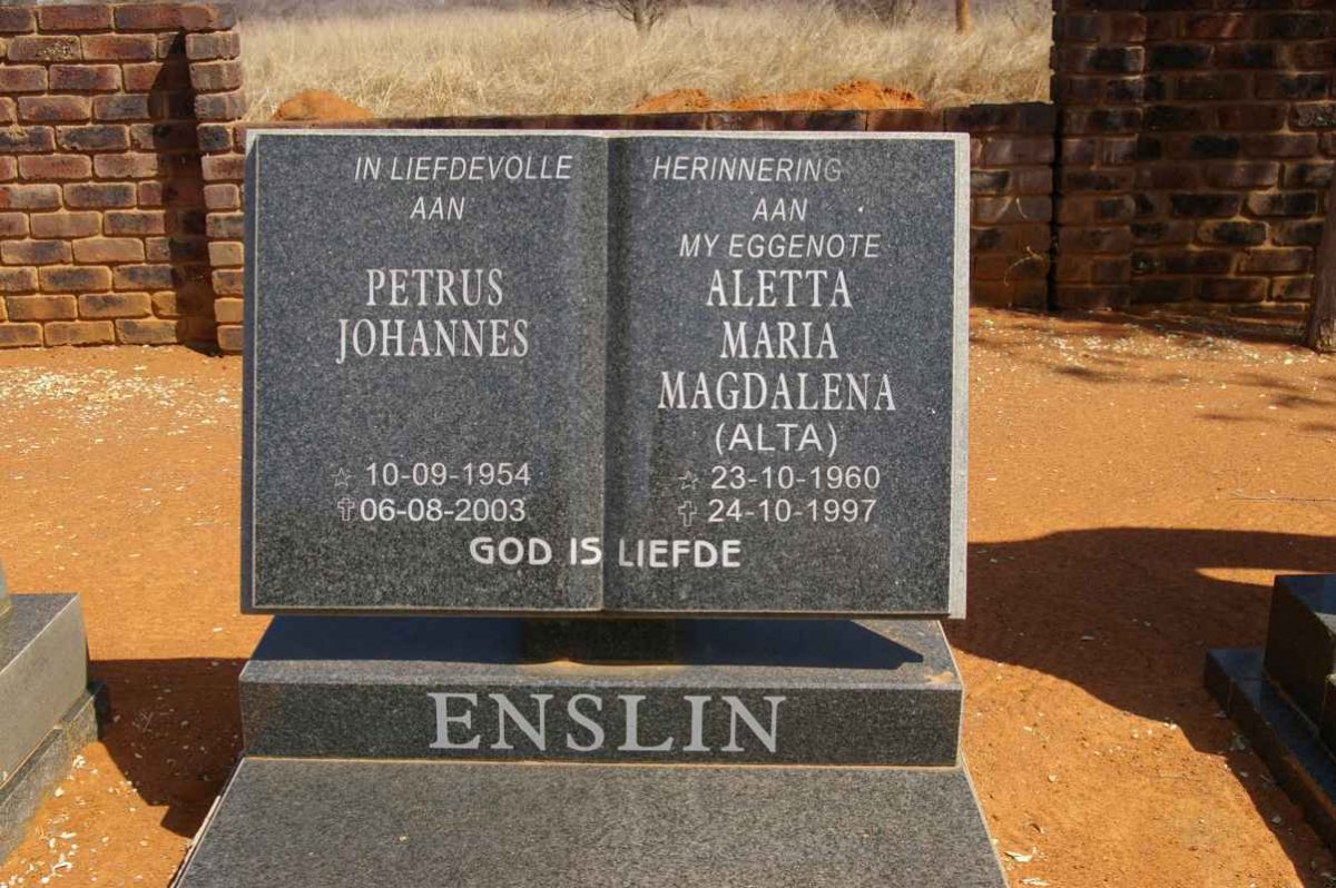 ENSLIN Petrus Johannes 1954-2003 &amp; Aletta Maria Magdalena 1960-1997