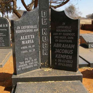 KOCK Abraham Jacobus Kempen, de 1912-2001  Aletta Maria 1920-2005