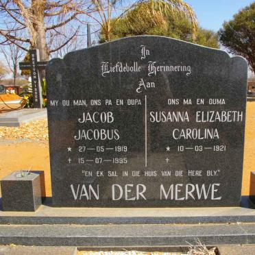MERWE Jacob Jacobus, van der 1919-1995 &amp; Susanna Elizabeth Carolina 1921-