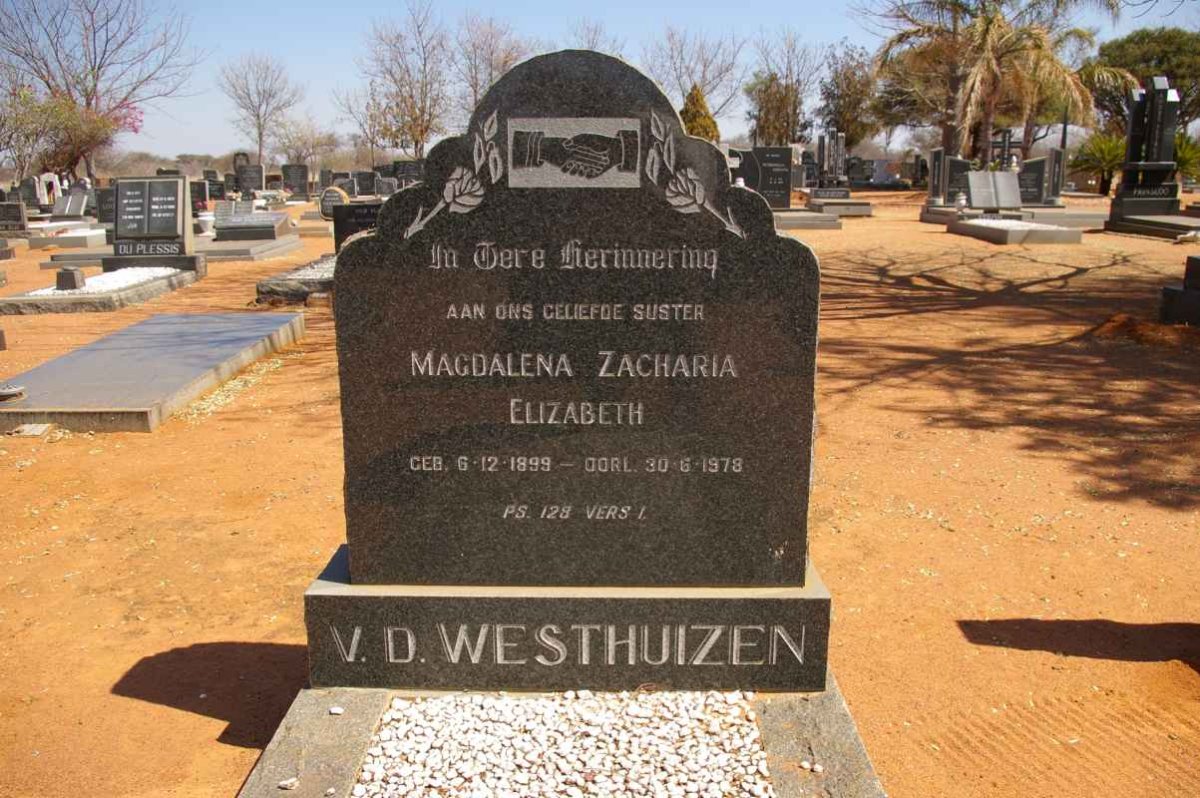 WESTHUIZEN Magdalena Zacharia Elizabeth, v.d. 1899-1978
