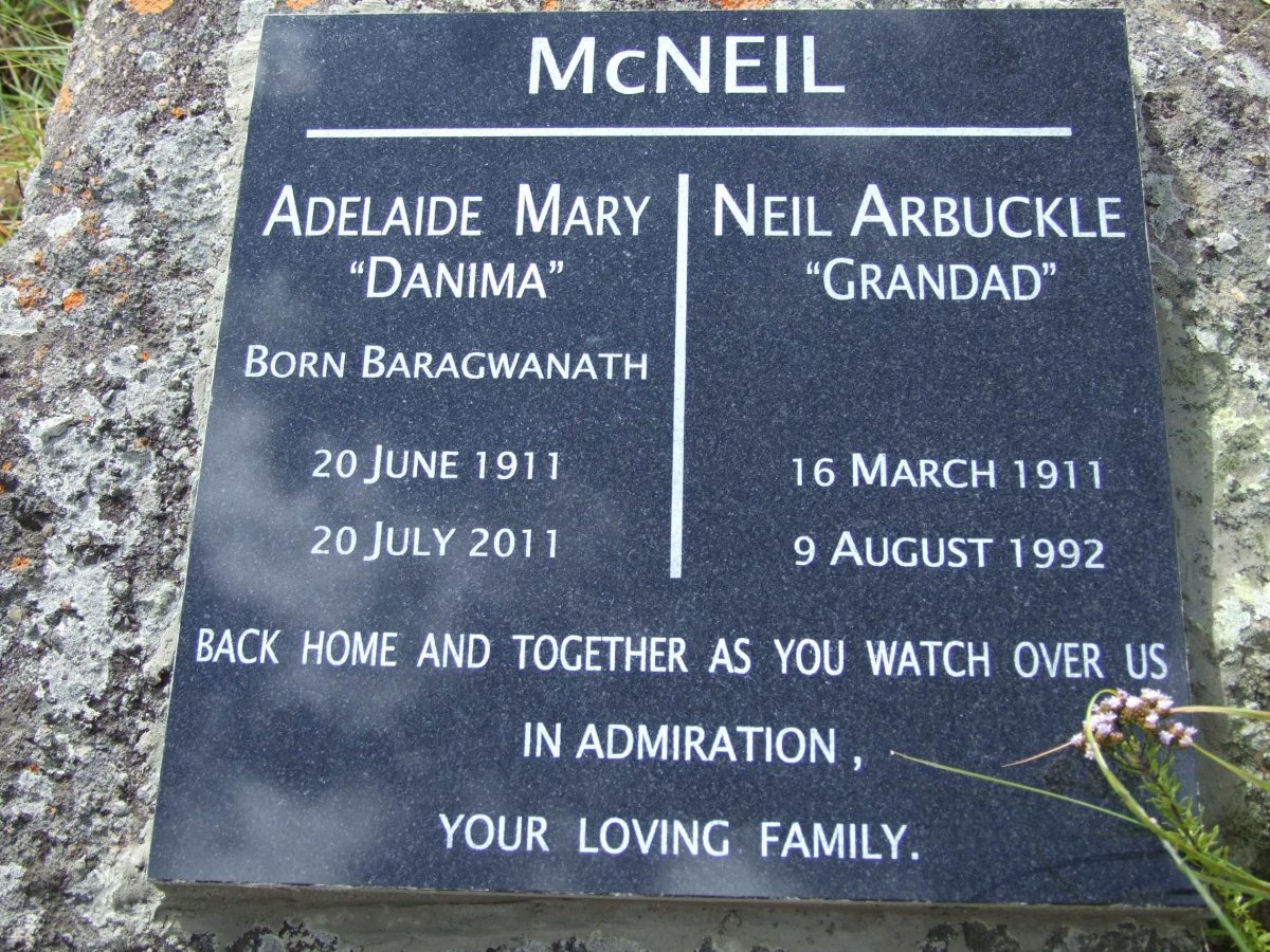 McNEIL Neil Arbuckle 1911-1992 &amp; Adelaide Mary BARAGWANATH 1911-2011