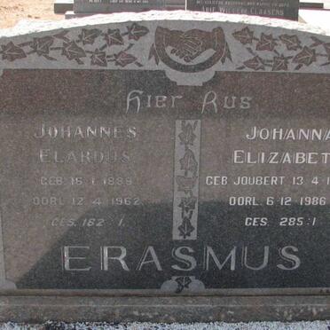 ERASMUS Johannes Elardus 1889-1962 &amp; Johanna Elizabeth JOUBERT 1905-1986