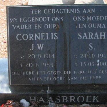 HAASBROEK Cornelis J.W. 1914-1985 &amp; Sarah S. 1919-2002