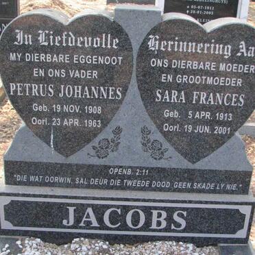 JACOBS Petrus Johannes 1908-1963 &amp; Sara Frances 1913-2001