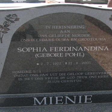 MIENIE Sophia Ferdinandina nee POHL 1922-2005