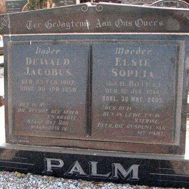 PALM Dewald Jacobus 1907-1958 &amp; Elsie Sophia BOTHA 1914-2005