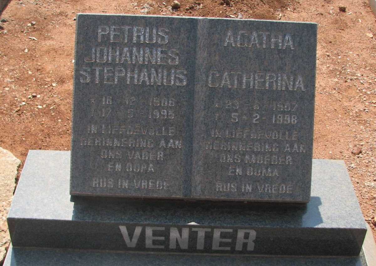 VENTER Petrus Johannes Stephanus 1906-1995 &amp; Agatha Catherina 1907-1998