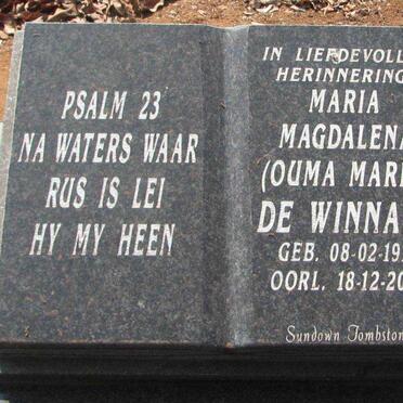 WINNAAR Maria Magdalena, de 1914-2007