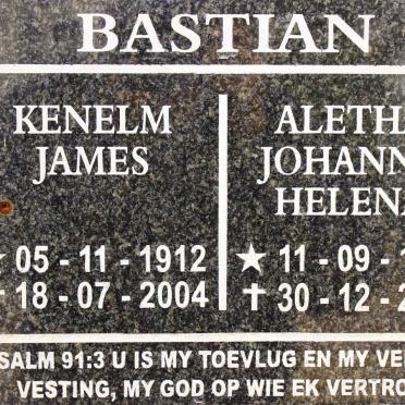 BASTIAN Kenelm James 1912-2004 &amp; Aletha Johanna Helena 1911-2010