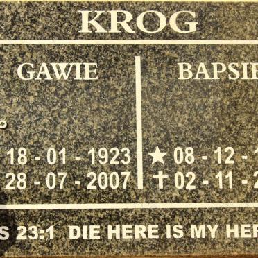 KROG Gawie 1923-2007 &amp; Bapsie 1924-2016