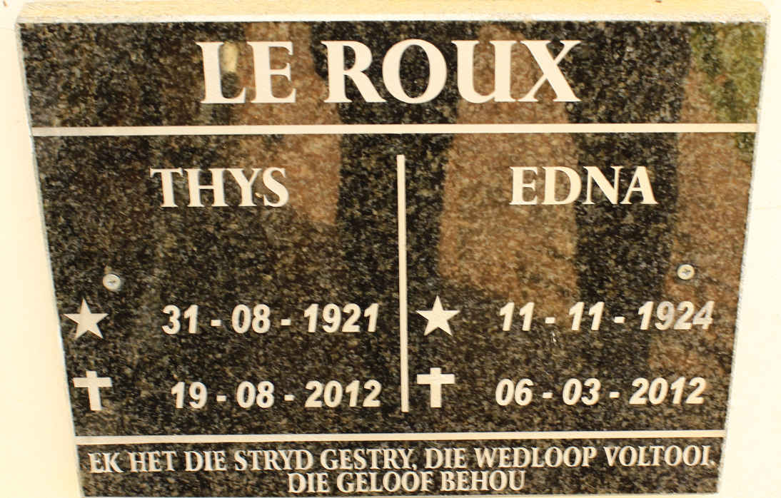 ROUX Thys, le 1921-2012 &amp; Edna 1924-2012