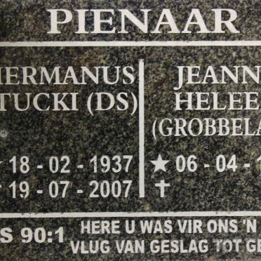 PIENAAR Hemanus Stucki 1937-2007 &amp; Jeanne Heleen GROBBELAAR 1935-