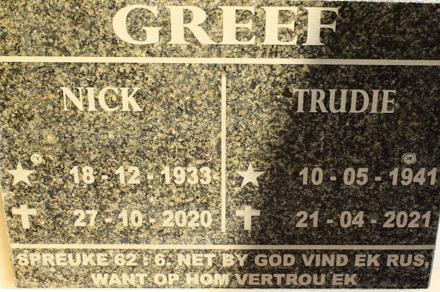 GREEF Nic 1933-2020 &amp; Trudie 1941-2021