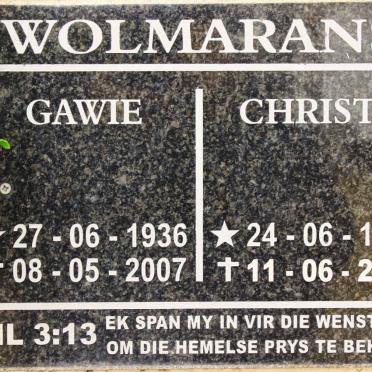 WOLMARANS Gawie 1936-2007 &amp; Christa 1943-2016