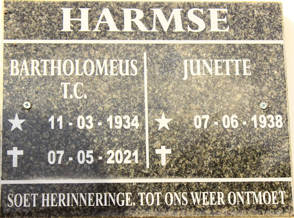 HARMSE Bartholomeus T.C. 1934-2021 &amp; Junette 1938-
