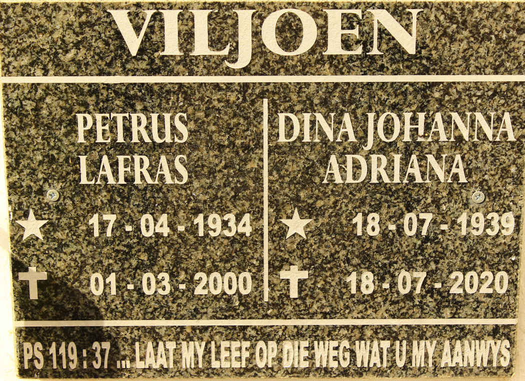 VILJOEN Petrus Lafras 1934-2000 &amp; Dina Johanna Adriana 1939-2020