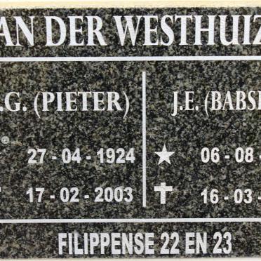 WESTHUIZEN P.G., van der  1924-2003 &amp; J.E. 1931-2023
