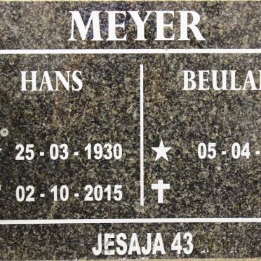 MEYER Hans 1930-2015 &amp; Beulah 1936-