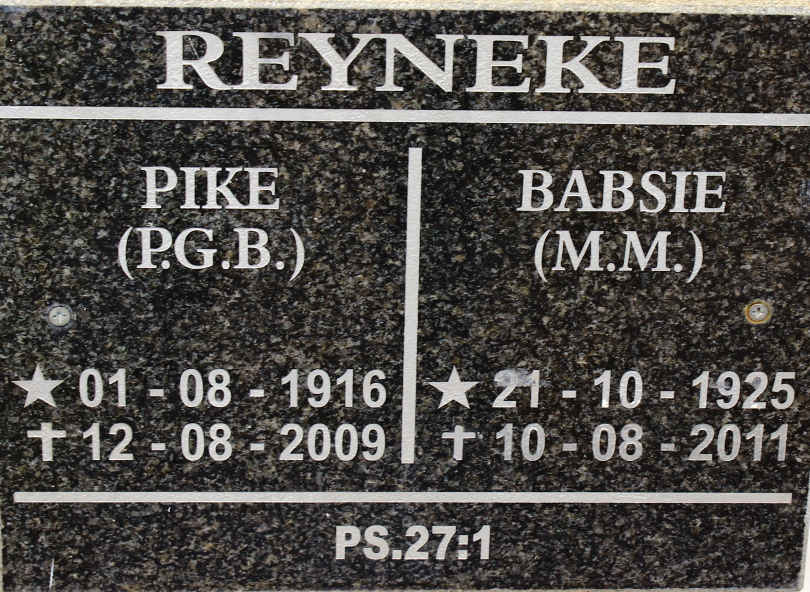 REYNEKE P.G.B. 1916-2009 &amp; M.M. 1925-2011