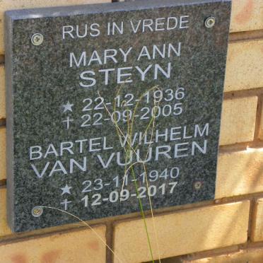 STEYN Mary Ann 1936-2005 :: VAN VUUREN Bartel Wilhelm 1940-2017