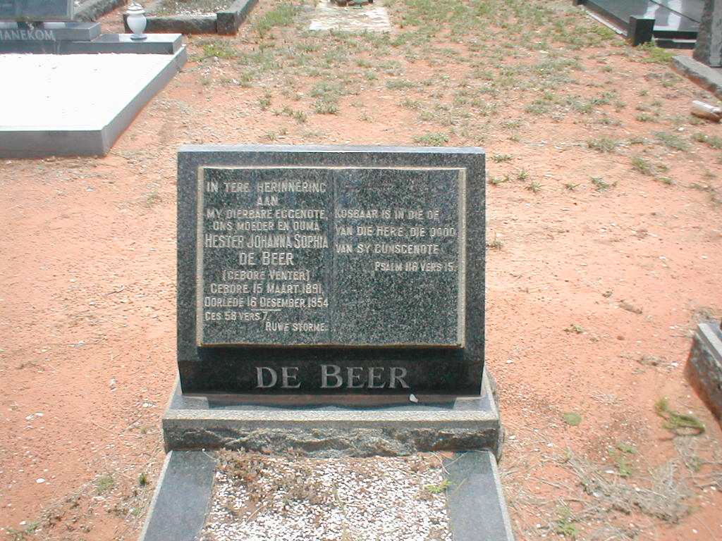 BEER Hester Johanna Sophia, de nee VENTER 1891-1954