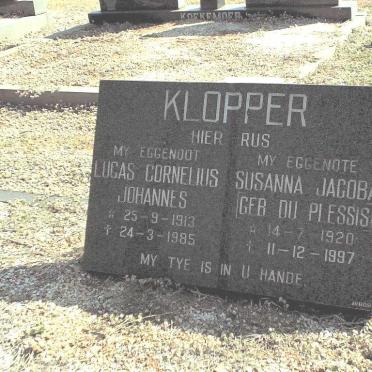 KLOPPER Lucas Cornelius Johannes 1913-1985 &amp; Susanna Jacoba DU PLESSIS 1920-1997