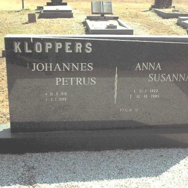 KLOPPERS Johannes Petrus 1916-1999 &amp; Anna Susanna 1922-1985