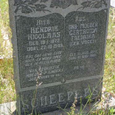 SCHEEPERS Hendrik Nicolaas 1872-1949 &amp; Gertruida Fredrika nee VOGEL 1879-1951