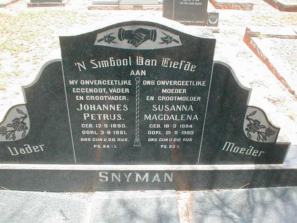 SNYMAN Johannes Petrus 1890-1961 &amp; Susanna Magdalena 1894-1980