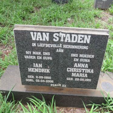 STADEN Jan Hendrik, van 1950-2006 & Anna Christina Maria 1951-