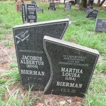 BIERMAN Jacobus Albertus 1946- & Martha Louisa 1954-2007