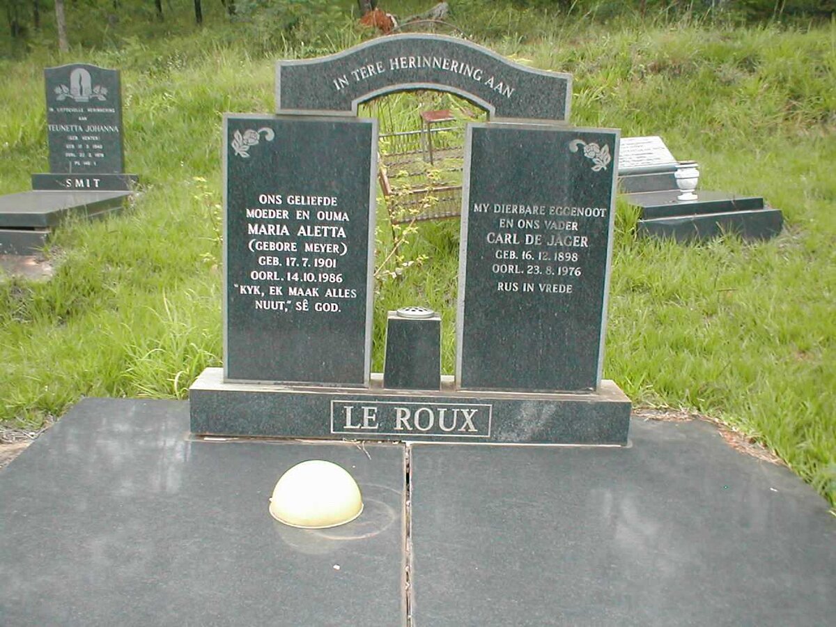 ROUX Carl de Jager, le 1898-1976 &amp; Maria Aletta MEYER 1901-1986