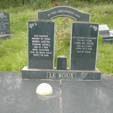 ROUX Carl de Jager, le 1898-1976 &amp; Maria Aletta MEYER 1901-1986