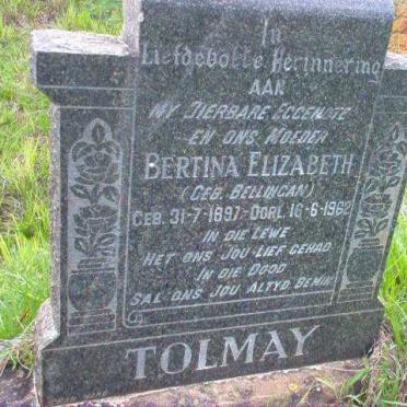 TOLMAY nee BELLINGAN Bertina Elizabeth 1897-1962