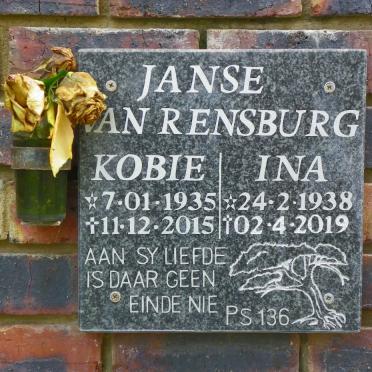 RENSBURG Kobie, Janse van 1935-2015 &amp; Ina 1938-2019