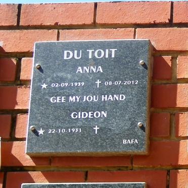 TOIT Gideon, du 1931- &amp; Anna 1939-2012