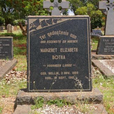 BOTHA Margeret Elizabeth voorheen LUBBE nee MELLIN 1899-1961