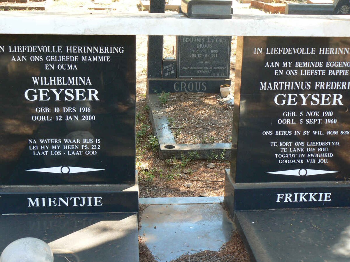 GEYSER Marthinus Frederik 1910-1960 &amp; Wilhelmina 1916-2000