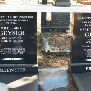 GEYSER Marthinus Frederik 1910-1960 &amp; Wilhelmina 1916-2000