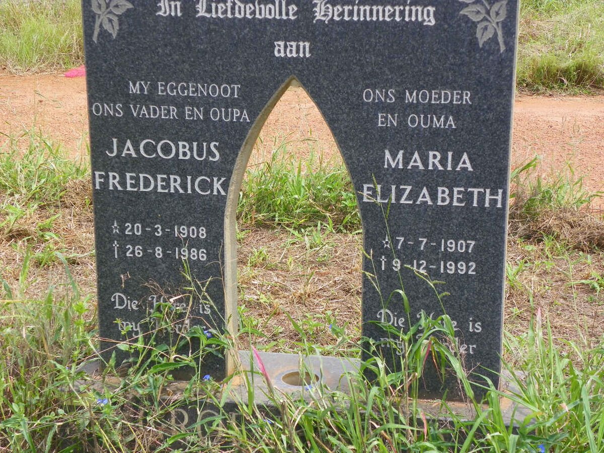 GROENEWALD Jacobus Frederick 1908-1986 &amp; Maria Elizabeth 1907-1992
