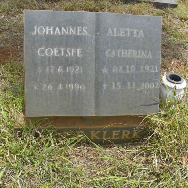 KLERK Johannes Coetsee, de 1921-1990 &amp; Aletta Catharina 1921-2002