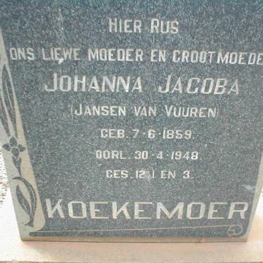 KOEKEMOER Johanna Jacoba nee JANSEN VAN VUUREN 1859-1948