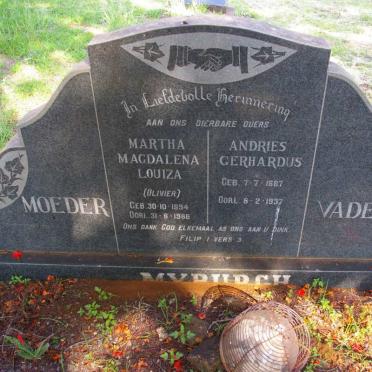 MYBURGH Andries Gerhardus 1887-1937 &amp; Martha Magdalena Louiza OLIVIER 1894-1966