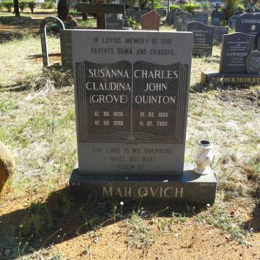 MAILOVICH Charles John Quinton 1926-2005 &amp; Susanna Claudina GROVE 1926-1998