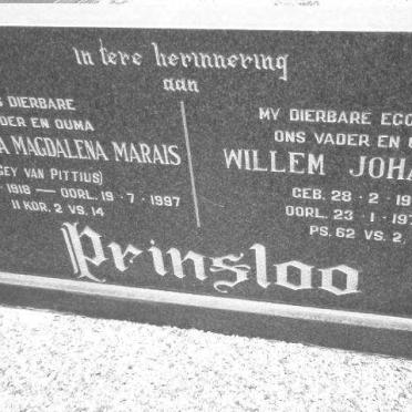 PRINSLOO Willem Johannes 1914-1978 &amp; Aretha Magdalena Marais GEY VAN PITTIUS 1918-1997